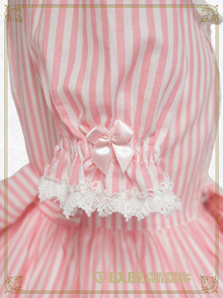 B47OP321 Berry♡Stripe Café Onepiece Dress