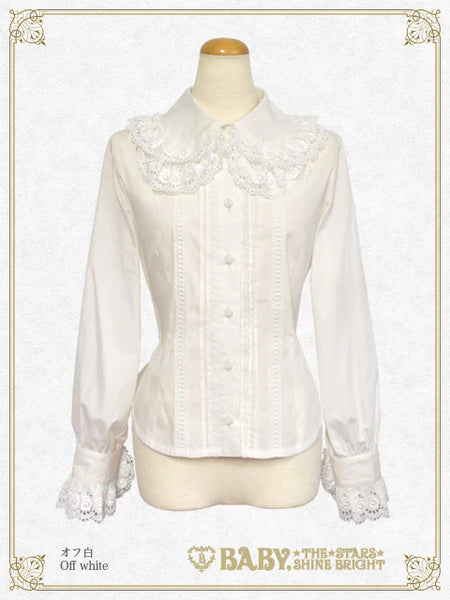 B49BL451 Double Collar Pin-tucked Sleeve Blouse