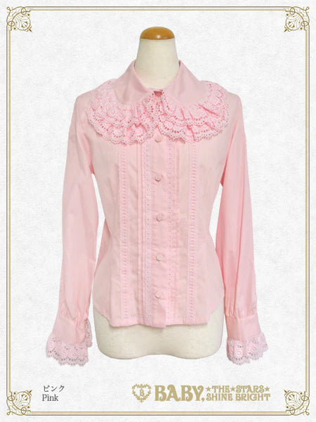 B49BL451 Double Collar Pin-tucked Sleeve Blouse