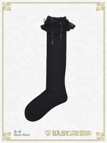 B49SC819 Ribbon Lace Knee Socks