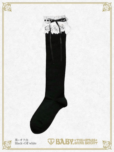 B49SC819 Ribbon Lace Knee Socks
