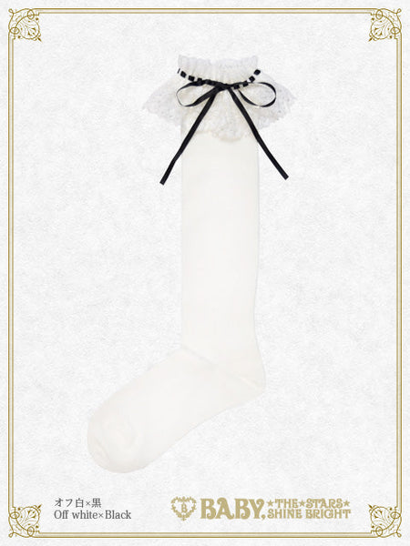 B49SC819 Ribbon Lace Knee Socks