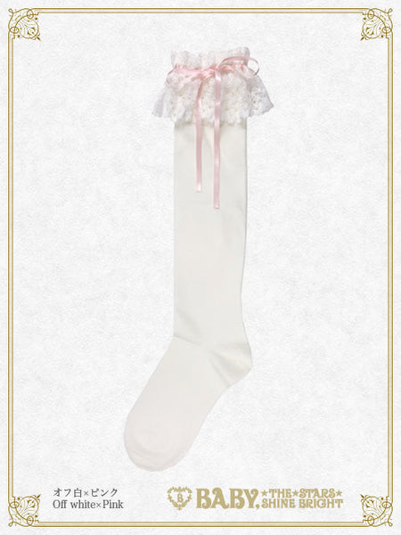 B49SC819 Ribbon Lace Knee Socks