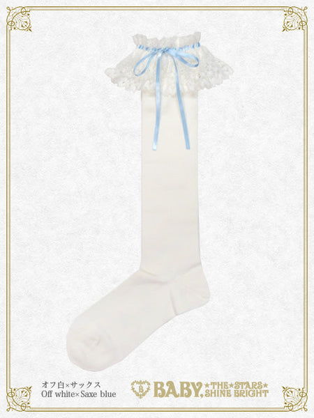 B49SC819 Ribbon Lace Knee Socks