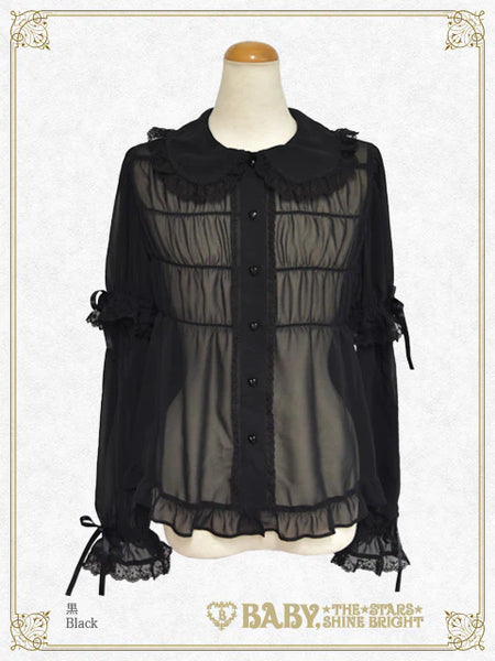 B50BL408 Detachable Sleeves Babydoll Chiffon Blouse