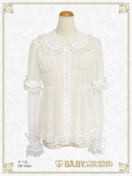 B50BL408 Detachable Sleeves Babydoll Chiffon Blouse