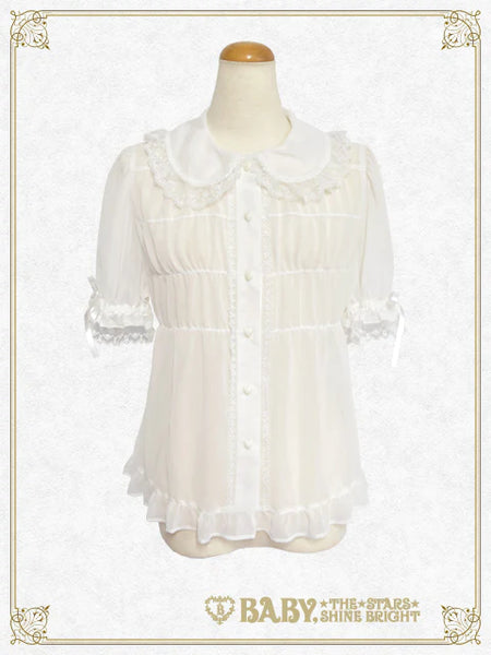 B50BL408 Detachable Sleeves Babydoll Chiffon Blouse