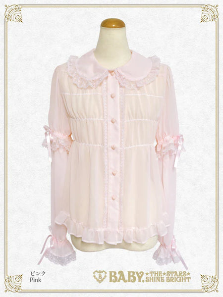 B50BL408 Detachable Sleeves Babydoll Chiffon Blouse