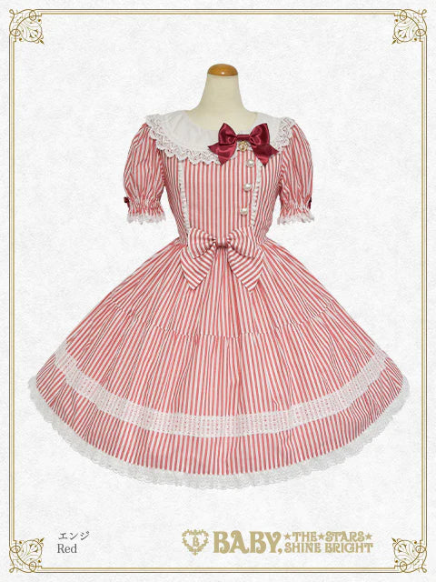 B47OP321 Berry♡Stripe Café Onepiece Dress – BABY, the Stars