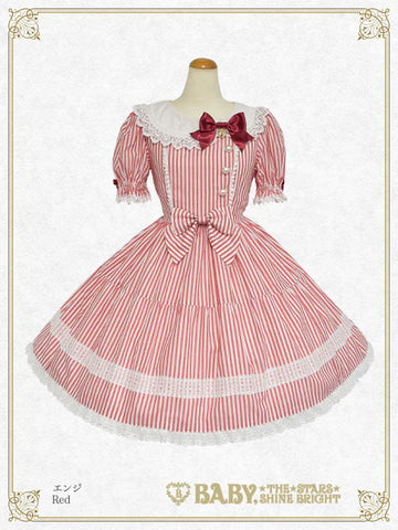 B47OP321 Berry♡Stripe Café Onepiece Dress