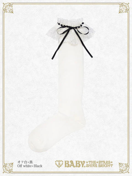 B47SC821 Ribbon Lace Knee High Socks