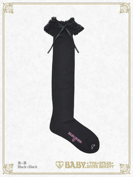 B48SC833 Ribbon Loop Lace Over Knee Socks