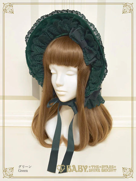 B48HA728 Velveteen Torchon Lace Full Bonnet