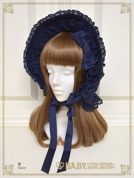 B48HA728 Velveteen Torchon Lace Full Bonnet