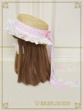 B48HA971 Torchon Lace and Grosgrain Ribbon Boater Hat