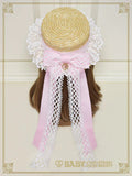 B48HA971 Torchon Lace and Grosgrain Ribbon Boater Hat