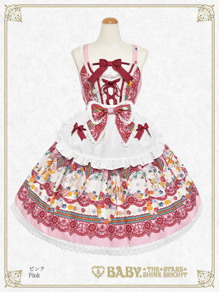 B48OJ214 Pastoral Decoration Palette Apron Jumperskirt