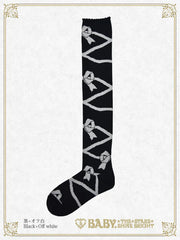 B48SC835 Lace Up Ribbon Over Knee Socks