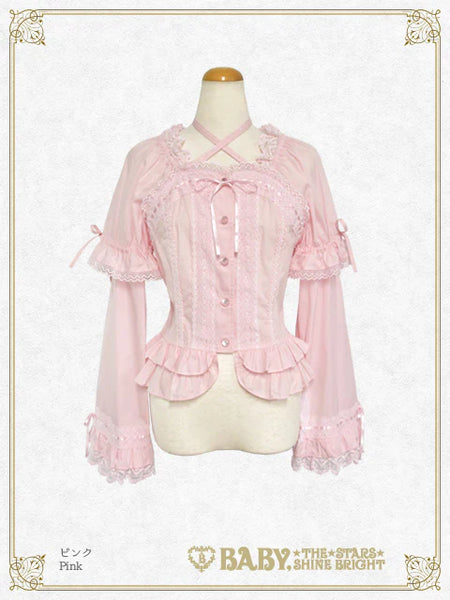 B49BL412 Princess Sleeve Back Shirring Blouse