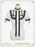 B49BL429 Milky Dot♡ Stand-Up Collar Half Sleeve Blouse
