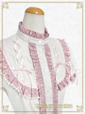 B49BL429 Milky Dot♡ Stand-Up Collar Half Sleeve Blouse