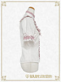 B49BL429 Milky Dot♡ Stand-Up Collar Half Sleeve Blouse