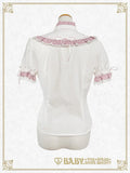 B49BL429 Milky Dot♡ Stand-Up Collar Half Sleeve Blouse