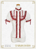 B49BL429 Milky Dot♡ Stand-Up Collar Half Sleeve Blouse