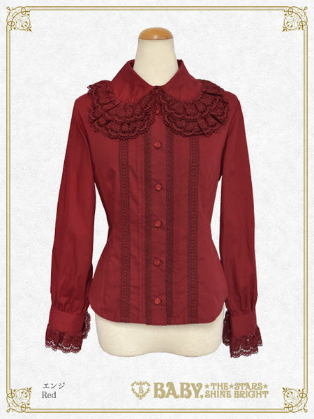 B49BL451 Double Collar Pin-tucked Sleeve Blouse
