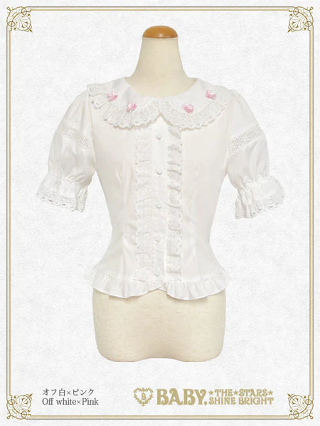 B49BL457 Mini Ribbon Half-Sleeve Blouse