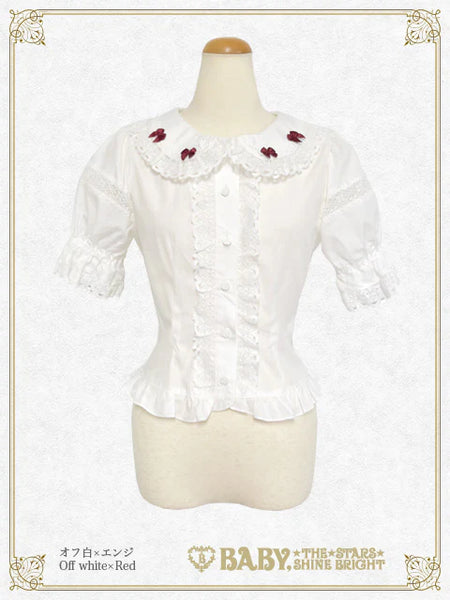 B49BL457 Mini Ribbon Half-Sleeve Blouse