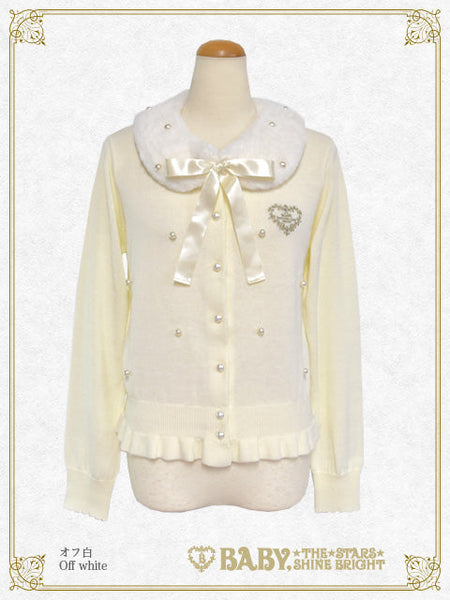 B49CD104 Fur Collar Pearl Cardigan