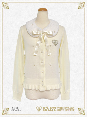 B49CD104 Fur Collar Pearl Cardigan