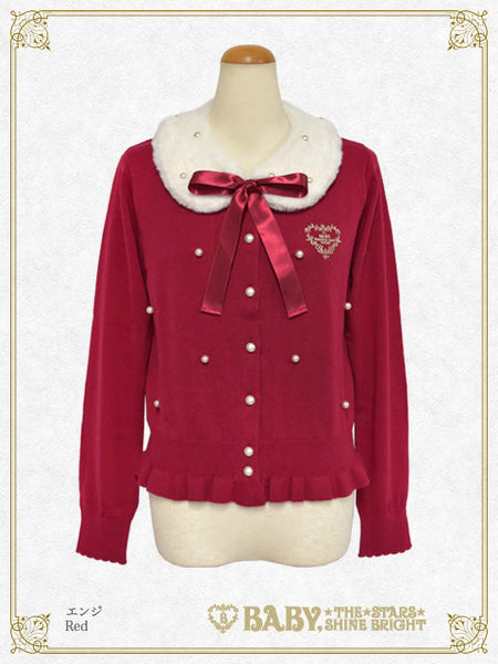 B49CD104 Fur Collar Pearl Cardigan