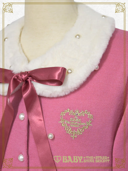 B49CD104 Fur Collar Pearl Cardigan
