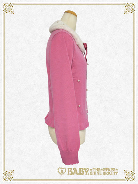 B49CD104 Fur Collar Pearl Cardigan