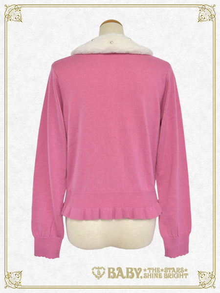 B49CD104 Fur Collar Pearl Cardigan