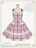 B49JS228 Tartan Check Scallop Jumperskirt & Lace Ribbon Comb Set