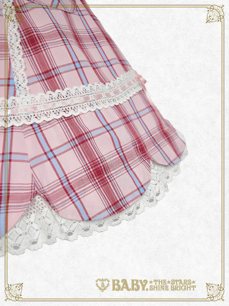 B49JS228 Tartan Check Scallop Jumperskirt & Lace Ribbon Comb Set