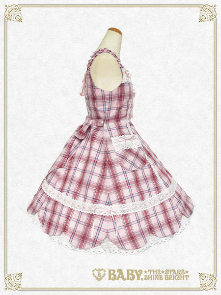 B49JS228 Tartan Check Scallop Jumperskirt & Lace Ribbon Comb Set