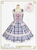 B49JS228 Tartan Check Scallop Jumperskirt & Lace Ribbon Comb Set