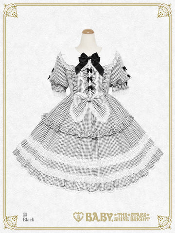 B49OP316 Fluffy Gingham Heart Onepiece Dress