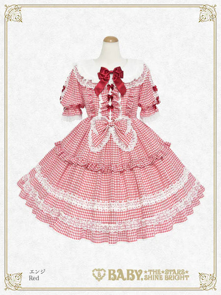 B49OP316 Fluffy Gingham Heart Onepiece Dress