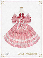 B49OP316 Fluffy Gingham Heart Onepiece Dress