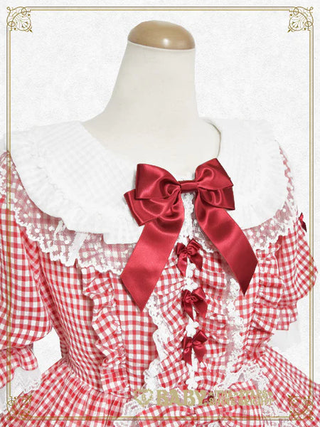 B49OP316 Fluffy Gingham Heart Onepiece Dress