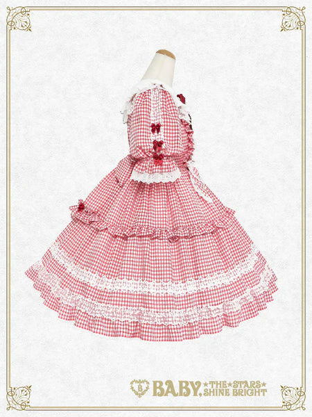B49OP316 Fluffy Gingham Heart Onepiece Dress