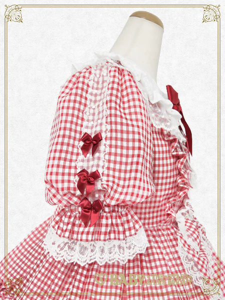 B49OP316 Fluffy Gingham Heart Onepiece Dress