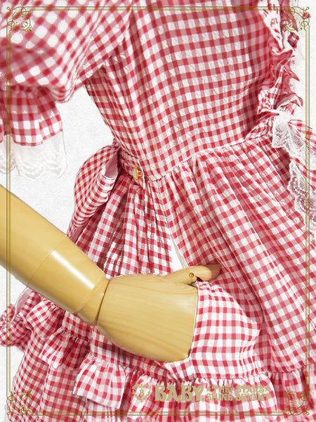 B49OP316 Fluffy Gingham Heart Onepiece Dress