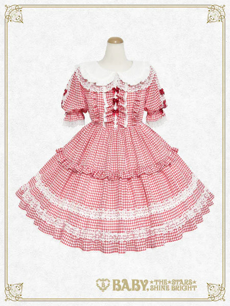B49OP316 Fluffy Gingham Heart Onepiece Dress