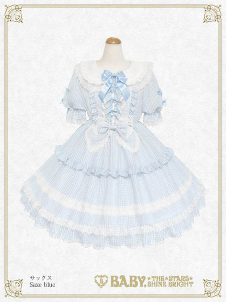 B49OP316 Fluffy Gingham Heart Onepiece Dress